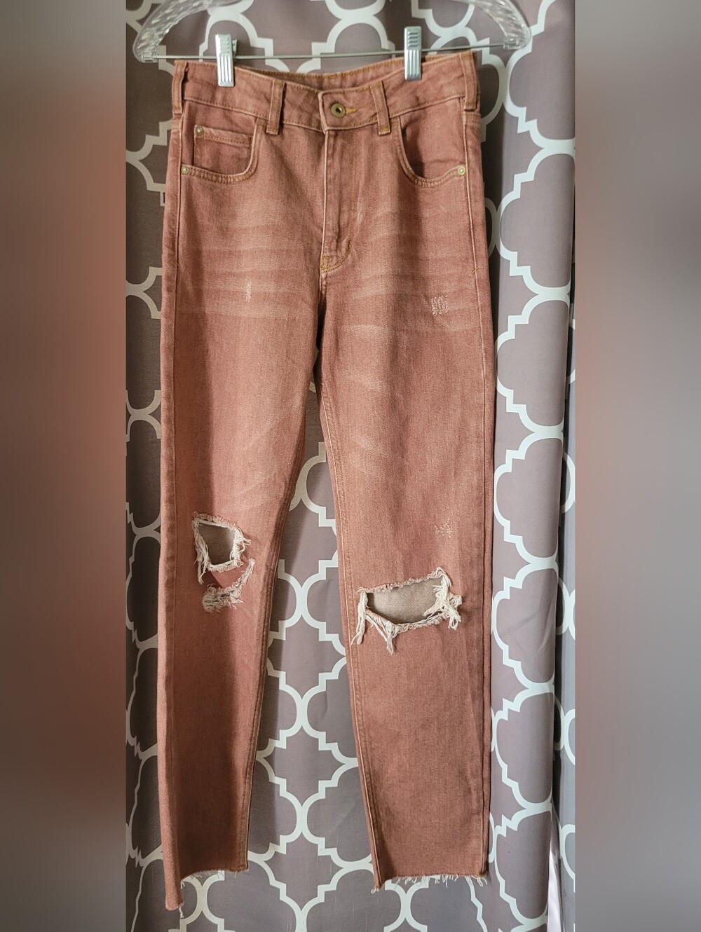Pilcro Distressed Ankle Jeans in Brown
